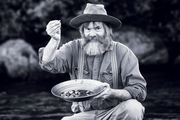 Gold rush prospector with gold nuggets