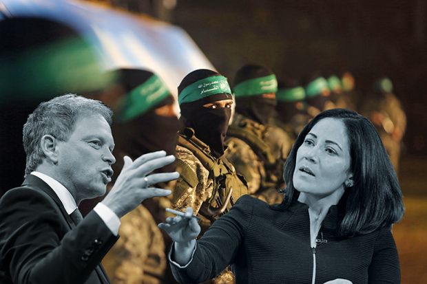 Collage including Islamist militants, defence secretary Grant Shapps and the BBC's Mishal Husain