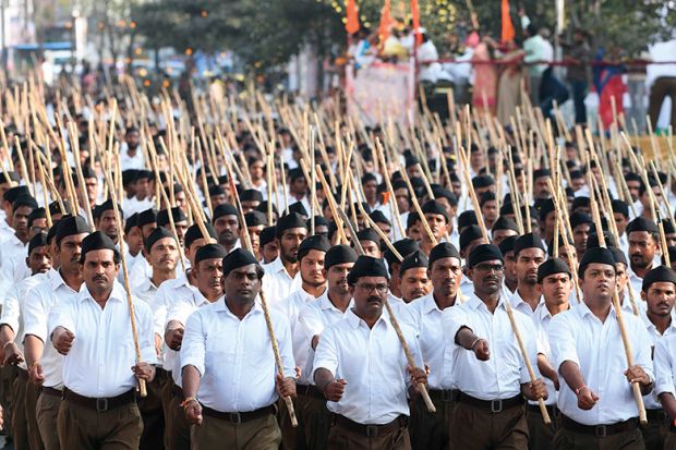 Rashtriya Swayamsevak Sangh (RSS) members in a rally in support of India’s new citizenship law, 2019