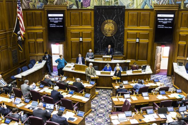 Indianapolis - Circa April 2017 Indiana State House of Representatives in session making arguments for and against a Bill