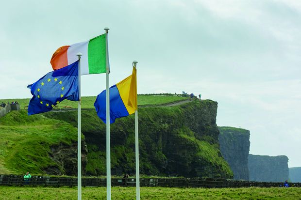 Irish, European Union and Clare flags flying