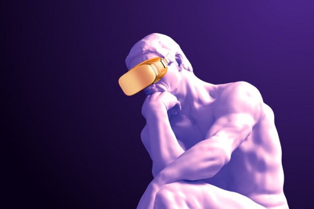 The thinker wearing a virtual reality headset. Do academics need to adopt new tech faster?