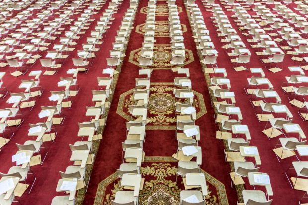 Row of chairs for university exam in Saudi Arabia