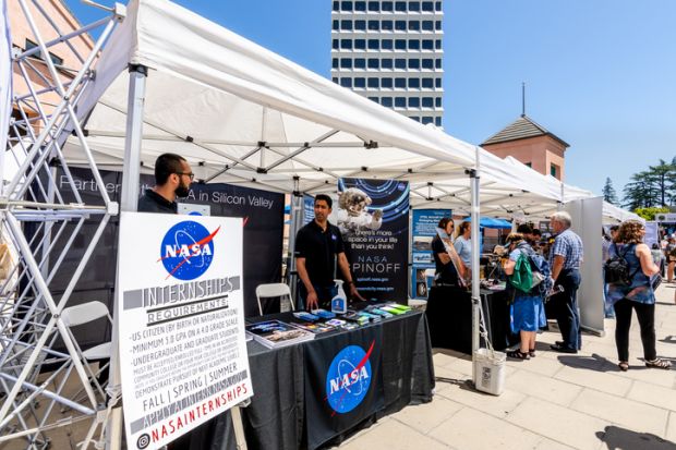 July 16, 2019 Mountain View  CA  USA - Representatives from NASA talk to visitors at Technology Showcase event in Silicon Valley