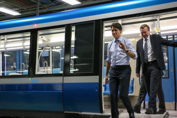 Justin Trudeau inspects a new train