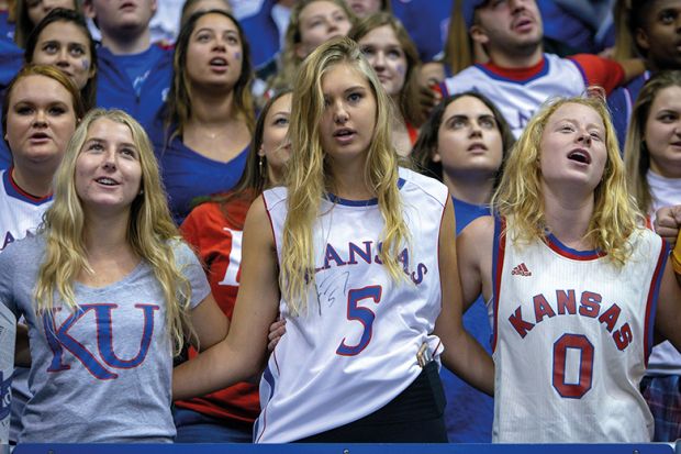 student fans of basketball team the Kansas Jayhawks 