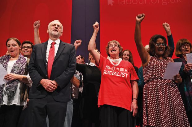 Labour Party leader Jeremy Corbyn on stage at conference