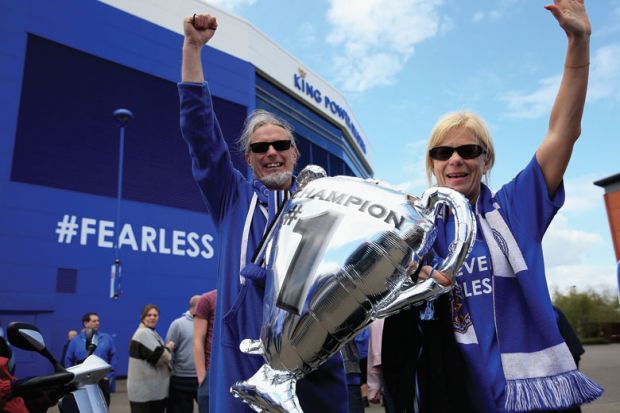 Leicester City football/soccer fans celebrating premier league victory
