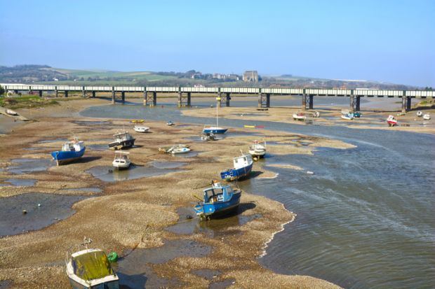 Boats stranded at low tide
