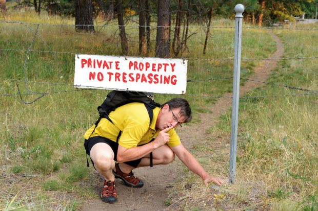 Man trespassing on private land