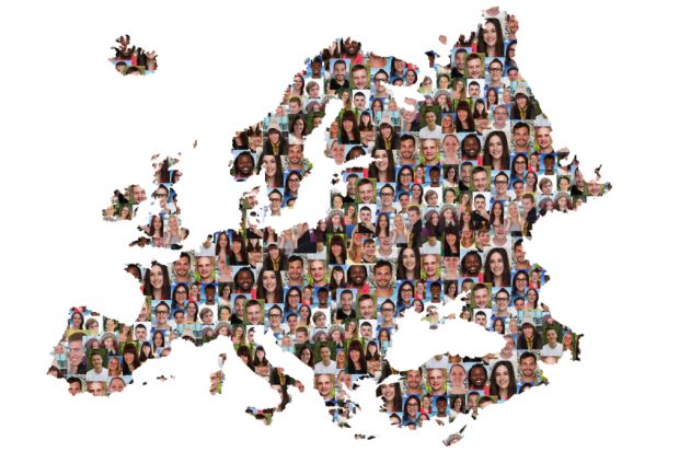 Map of Europe with people's faces