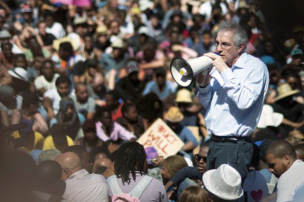 Vice Chancellor of the University of Cape Town (UCT) Max Price, addresses thousands of students at the university to illustrate  UCT ‘was a poisoned chalice’