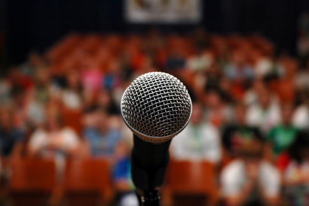 Microphone on stage ahead of speech