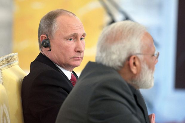 Vladimir Putin with Narendra Modi of India