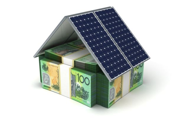 A house made of Australian $100 bills, with solar panels on the roof, symbolising greener business schools