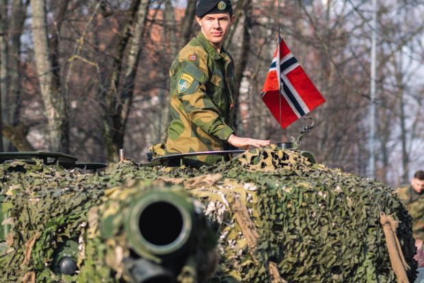 Norwegian Army armored tank with cannon and camouflage