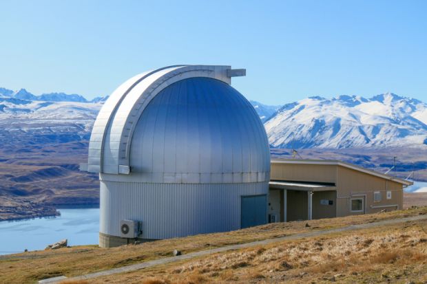 One of the domes of University of Canterbury Mount John Observatory. This image was taken on a sunny afternoon in early Spring.