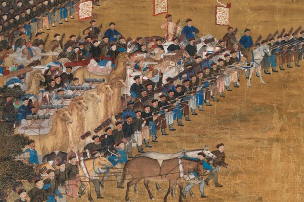 Painting of Chinese warriors riding into battle
