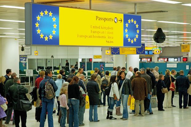 Queue for European passport holders at British airport