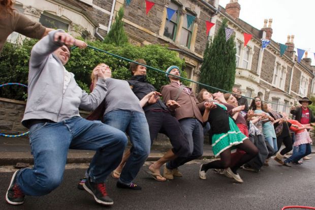 People limbo dancing, Bristol, 2010