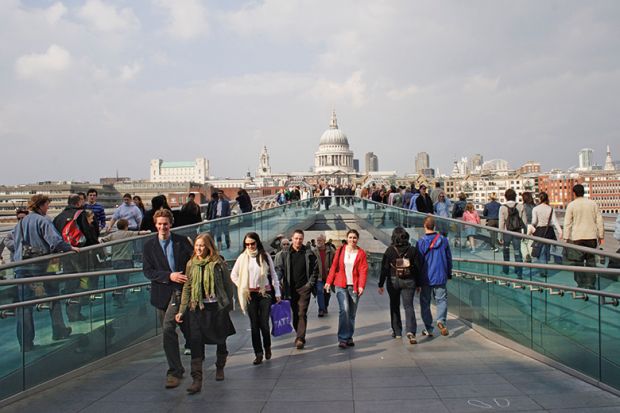 People on Millennium Bridge, London