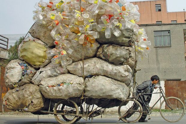 Pile of rubbish on a bike