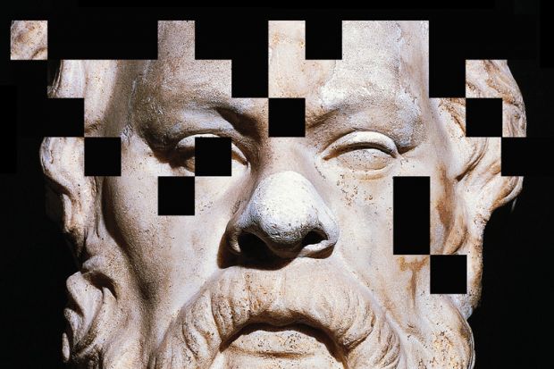 Pixelated bust of Socrates