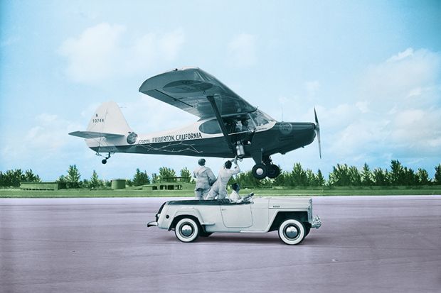 car and plane on runway