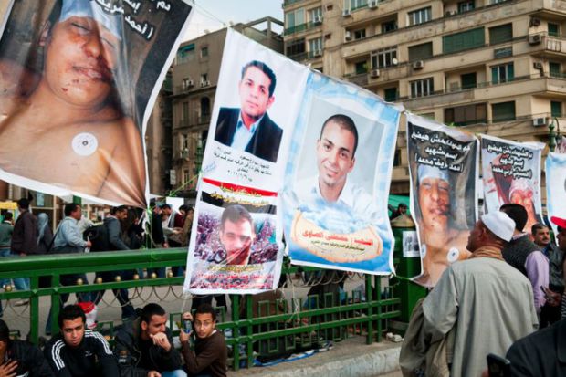 Posters of people killed in anti-government protests, Tahrir Square, Cairo