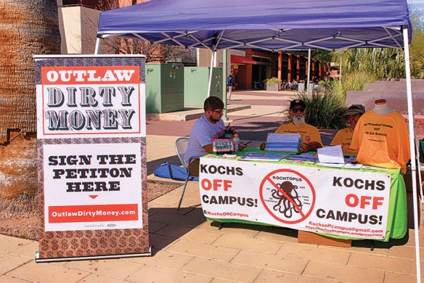Stand for Koch Off Campus petition at University of Arizona, as Koch family funds are seen as backing conservative culture wars on campus