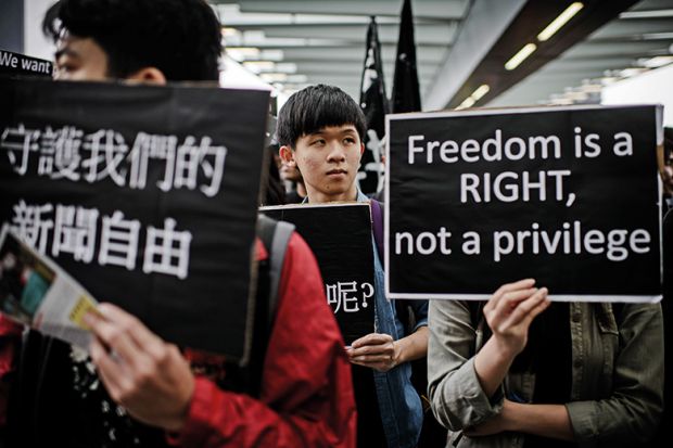 Protesters attend rally to support press freedom, Hong Kong