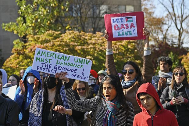 Students of American University attend a campus protest against ongoing Israeli attacks on Gaza