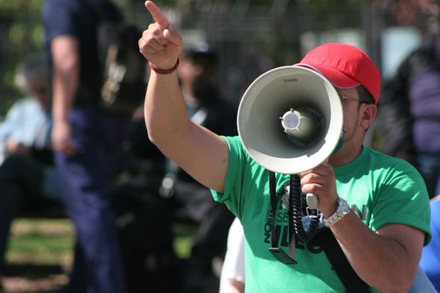 Man holding a megaphone