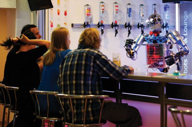 Robot bartender serving customers, Ilmenau, Germany