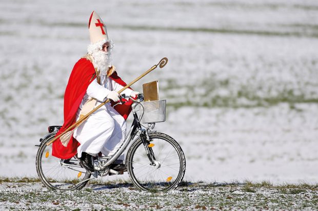Saint Nicholas on a bike