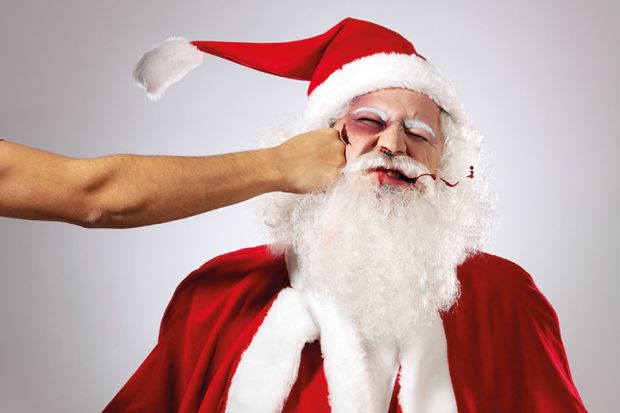 Santa Claus/Father Christmas getting punched in the face