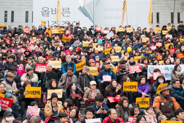Seoul, South Korea - December 3, 2016 Hundreds of thousands of people gathered at a rally to call for the impeachment of President Park Geun-hye.