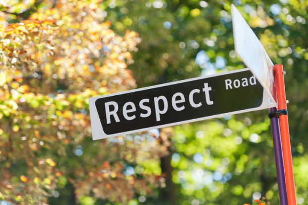 A street sign reading "Respect Road" illustrating the theme of sexual harrassment