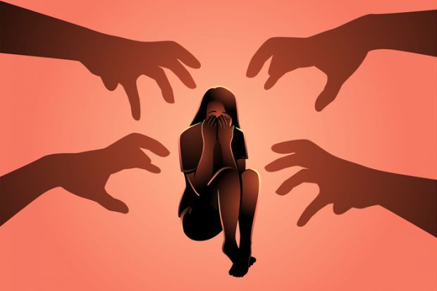 Hands grab at a terrified woman symbolising sexual violence