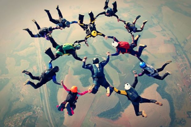 skydiving team collaboration cross-discipline