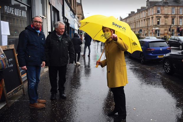 Scotland’s first minister, Nicola Sturgeon, leader of the Scottish National Party (SNP), campaigns for the Scottish Parliament election in Glasgow Southside