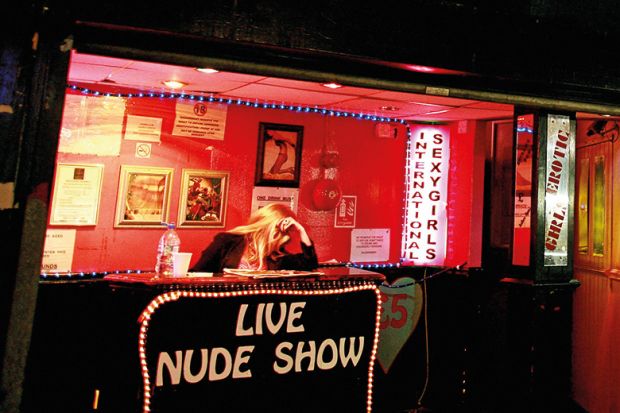 General view of a strip club in Soho, central London. For a story about research in to university students working in the sex industry