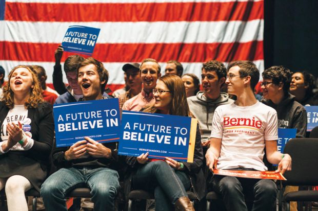 Student supporters of US presidential candidate Bernie Sanders