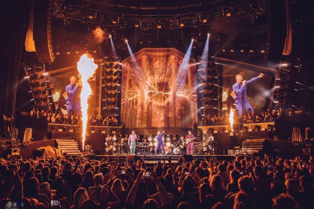 Take That onstage, The O2 arena, London