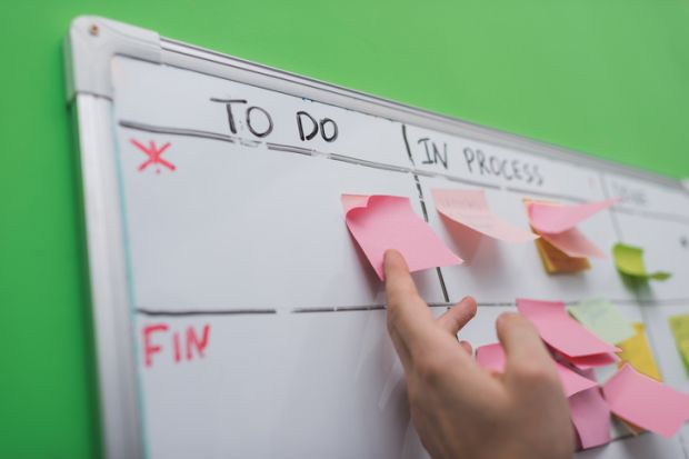 Sticky notes on a task board
