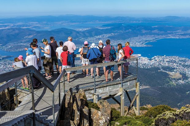 Crowd of tourists on Mount Wellington