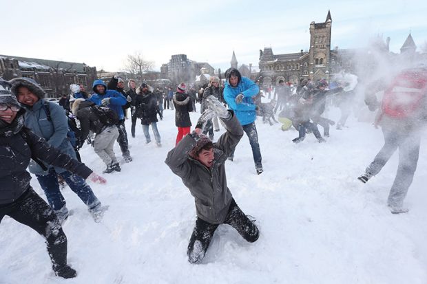 Snow fight in Toronto