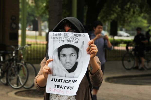 Woman Holds 'Justice for Trayvon' Poster in Austin, Texas