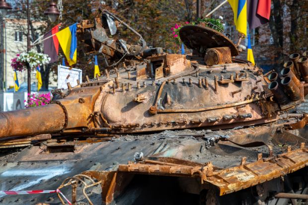 Ukraine. Khmelnytskyi August 24, 2022. Destroyed military equipment of Russia in the war with Ukraine on parade before Independence Day.