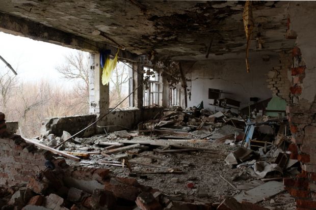 A bombed school in Ukraine